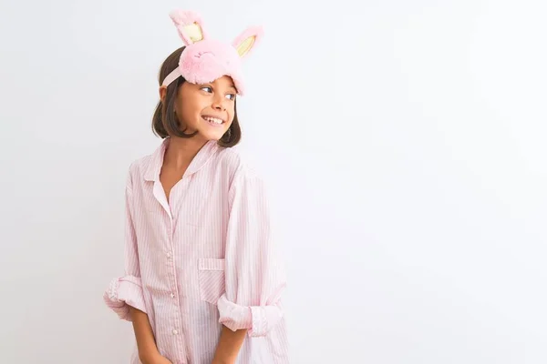 Belle Enfant Fille Portant Masque Sommeil Pyjama Debout Sur Fond — Photo