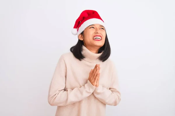 Jeune Belle Femme Chinoise Portant Chapeau Noël Père Noël Sur — Photo