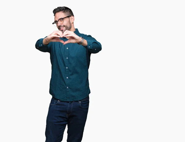 Joven Hombre Negocios Guapo Con Gafas Sobre Fondo Aislado Sonriendo —  Fotos de Stock