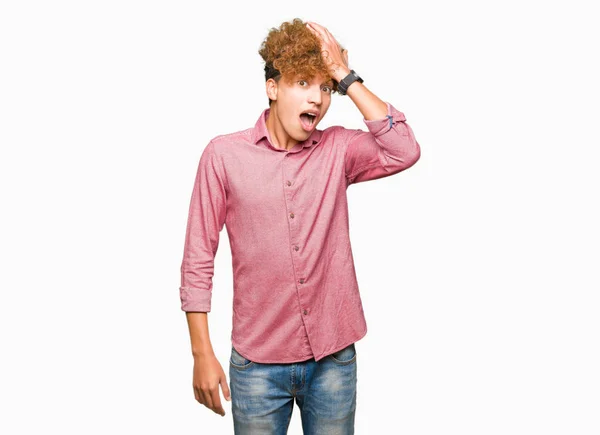 Young Handsome Business Man Afro Hair Surprised Hand Head Mistake — Stock Photo, Image