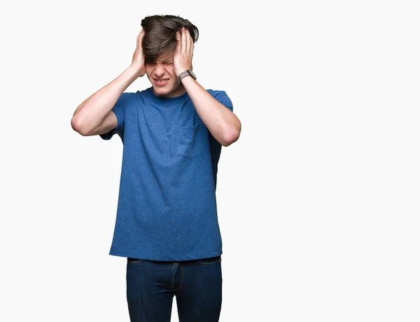 Junger Gutaussehender Mann Mit Blauem Shirt Über Isoliertem Hintergrund Der — Stockfoto