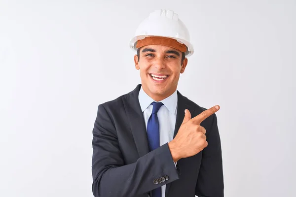 Young Handsome Architect Man Wearing Suit Helmet Isolated White Background — Stock Photo, Image