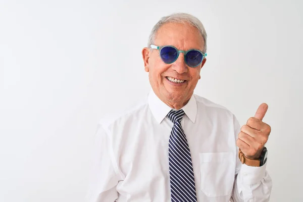 Senior Hombre Negocios Pelo Gris Con Corbata Gafas Sol Sobre — Foto de Stock