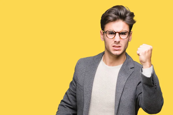 Young Business Man Wearing Glasses Isolated Background Angry Mad Raising — Stock Photo, Image