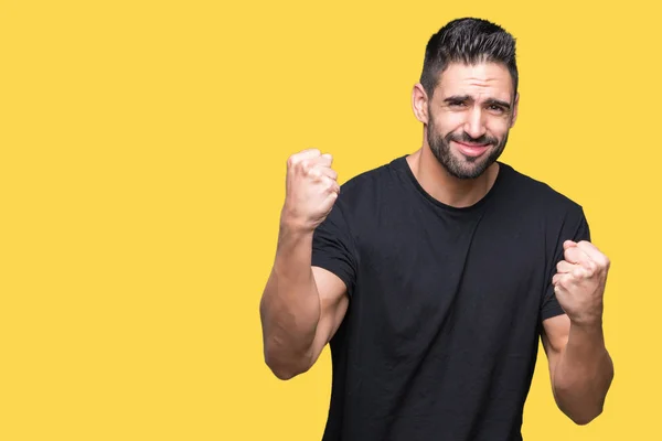 Homem Bonito Jovem Sobre Fundo Isolado Muito Feliz Animado Fazendo — Fotografia de Stock