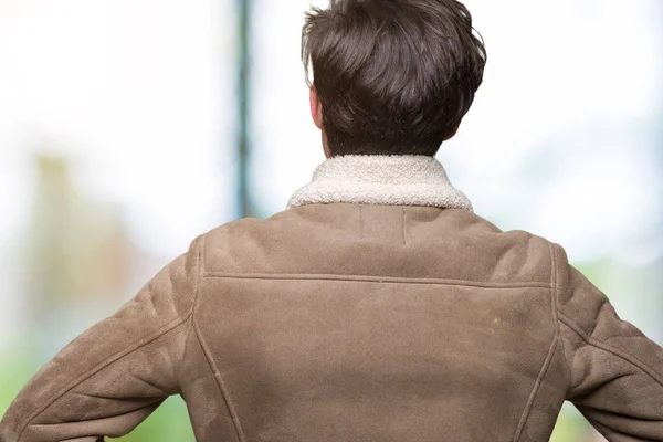 Young Handsome Man Wearing Winter Coat Isolated Background Standing Backwards — Stock Photo, Image