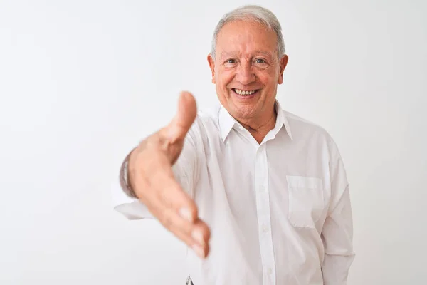 Senior Grey Haired Man Wearing Elegant Shirt Standing Isolated White — ストック写真