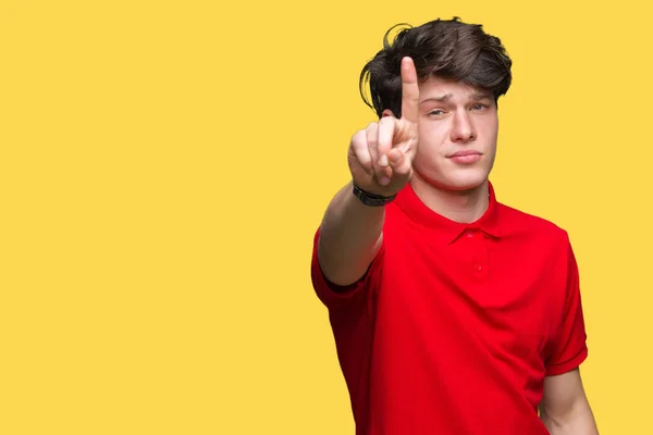 Junger Gutaussehender Mann Mit Rotem Shirt Über Isoliertem Hintergrund Der — Stockfoto