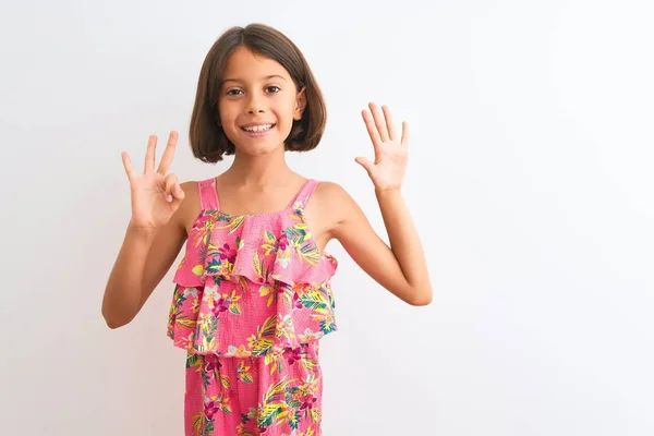 Young Beautiful Child Girl Wearing Pink Floral Dress Standing Isolated — Stock Photo, Image