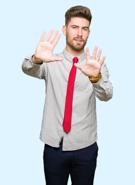 Young Handsome Business Man Smiling Doing Frame Using Hands Palms — Stock Photo, Image