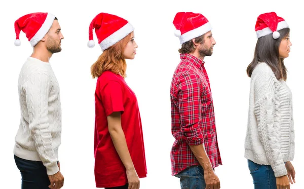 Collage Grupo Personas Que Usan Sombrero Navidad Sobre Fondo Aislado —  Fotos de Stock