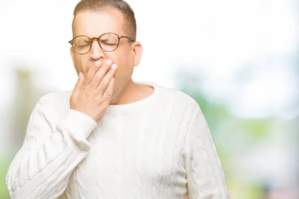 Middle Age Arab Man Wearing Glasses Isolated Background Bored Yawning — Stock Photo, Image