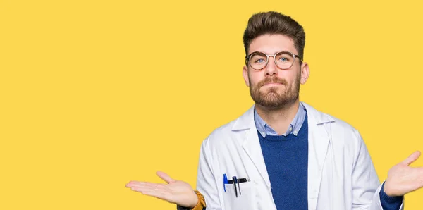 Young Handsome Scientist Man Wearing Glasses Clueless Confused Expression Arms — Stock Photo, Image