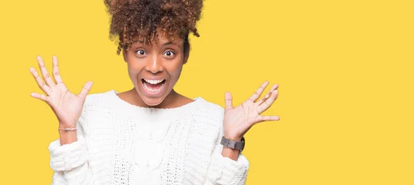 Beautiful Young African American Woman Wearing Winter Sweater Isolated Background — Stock Photo, Image