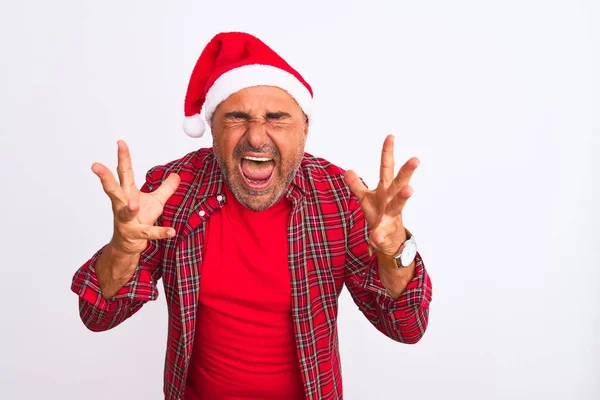 Hombre Mediana Edad Con Sombrero Santa Navidad Pie Sobre Fondo — Foto de Stock