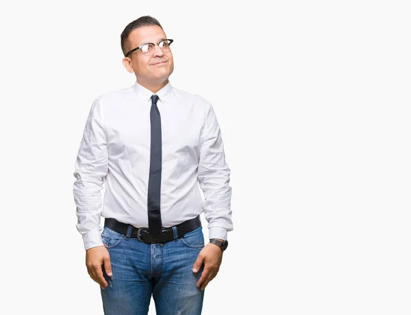Meia Idade Bussines Árabe Homem Vestindo Óculos Sobre Isolado Fundo — Fotografia de Stock