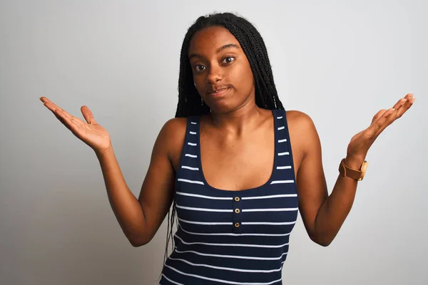 Young African American Woman Wearing Striped Shirt Standing Isolated White — ストック写真