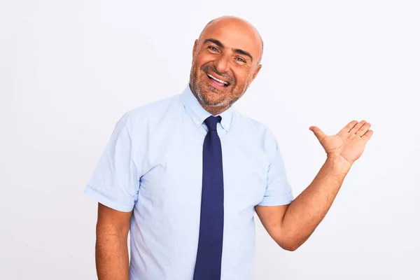 Middle Age Businessman Wearing Tie Standing Isolated White Background Smiling — Stock Photo, Image