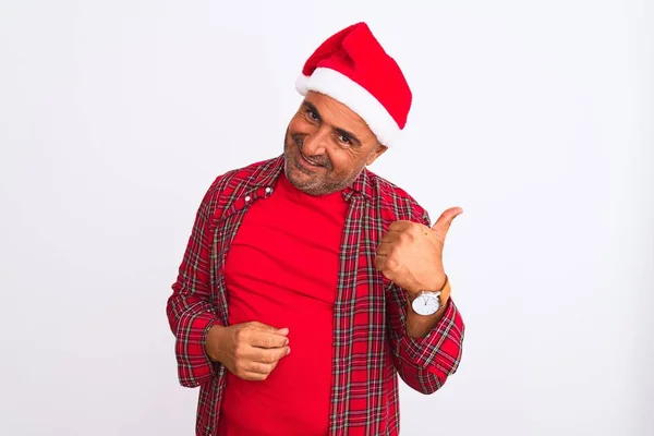 Hombre Mediana Edad Con Sombrero Santa Navidad Pie Sobre Fondo — Foto de Stock