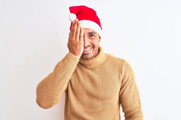 Young Handsome Man Wearing Christmas Turtleneck Sweater Isolated Background Covering — Stock Photo, Image