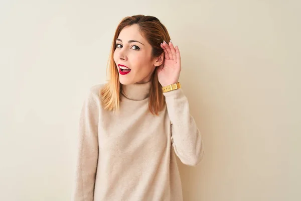 Redhead Woman Wearing Elegant Turtleneck Sweater Standing Isolated White Background — Stock Photo, Image