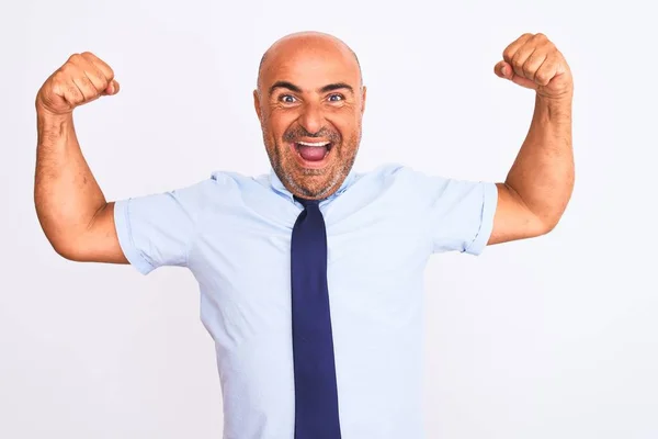 Hombre Negocios Mediana Edad Con Corbata Pie Sobre Fondo Blanco —  Fotos de Stock