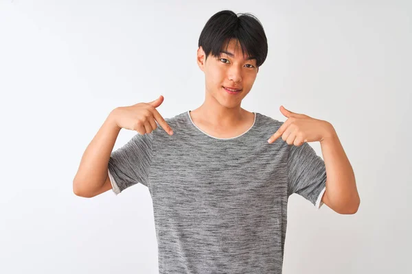 Young Chinese Man Wearing Casual Shirt Standing Isolated White Background — Stock Photo, Image