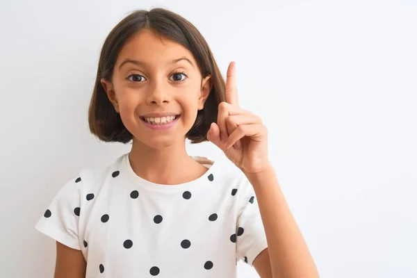 Jong Mooi Kind Meisje Dragen Casual Shirt Staan Geïsoleerde Witte — Stockfoto