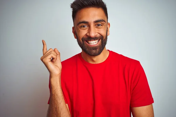 Young Indian Man Wearing Red Shirt Isolated White Background Big — Stock Photo, Image