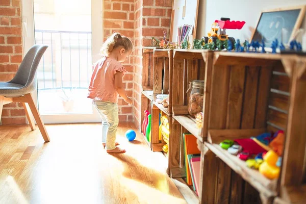 Beautiful Blond Toddler Girl Standing Kindergarten — Stock Photo, Image