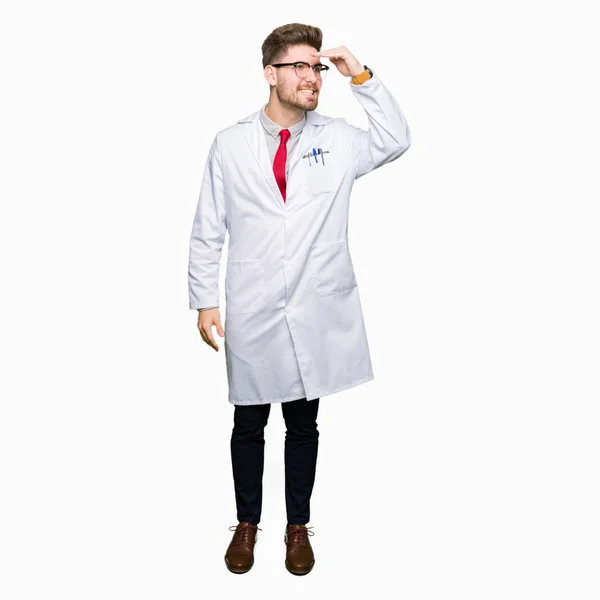 Young Handsome Scientist Man Wearing Glasses Very Happy Smiling Looking — Stock Photo, Image