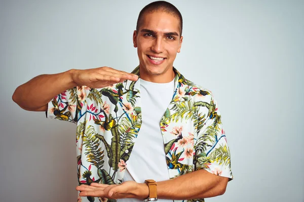 Young Handsome Man Holidays Wearing Hawaiian Shirt White Background Gesturing — Stock Photo, Image