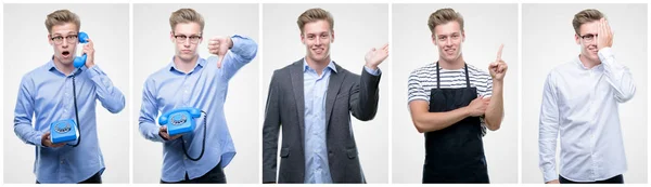 Collage Handsome Blond Man Wearing Different Outifits — Stock Photo, Image