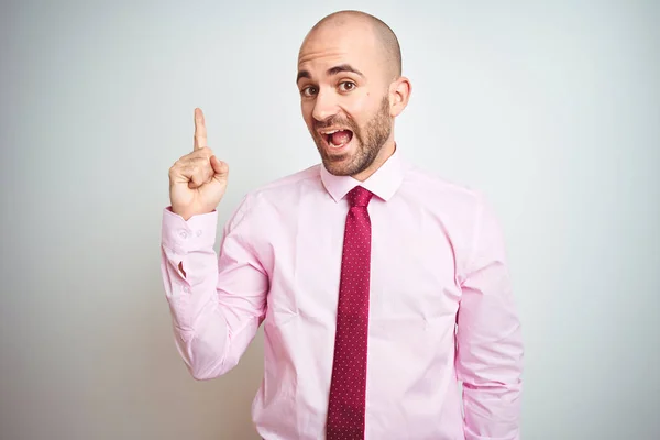 Young Business Man Wearing Pink Tie Isolated Background Pointing Finger — Stock Photo, Image