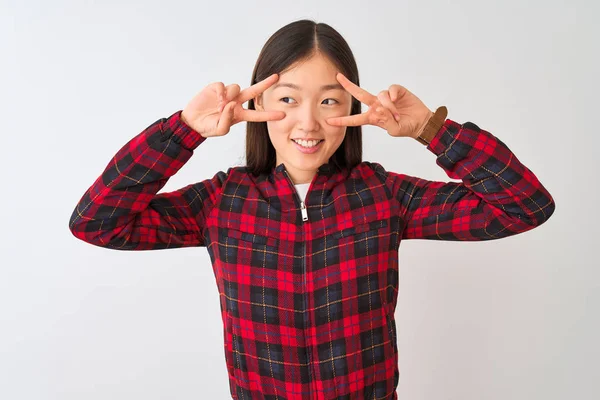 Young Chinese Woman Wearing Casual Jacket Standing Isolated White Background — Stock Photo, Image