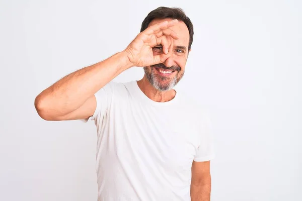 Middle Age Handsome Man Wearing Casual Shirt Standing Isolated White — Stock Photo, Image