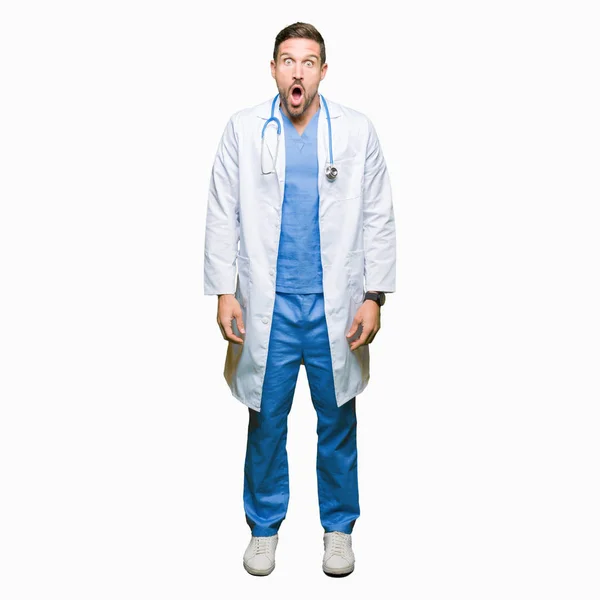 Handsome Doctor Man Wearing Medical Uniform Isolated Background Afraid Shocked — Stock Photo, Image