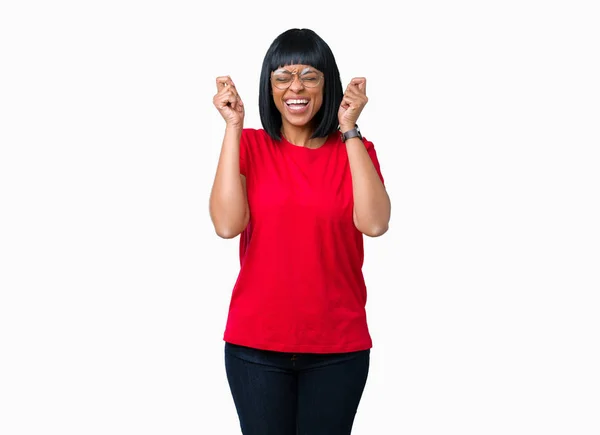 Mooie Jonge African American Vrouw Het Dragen Van Bril Geïsoleerde — Stockfoto