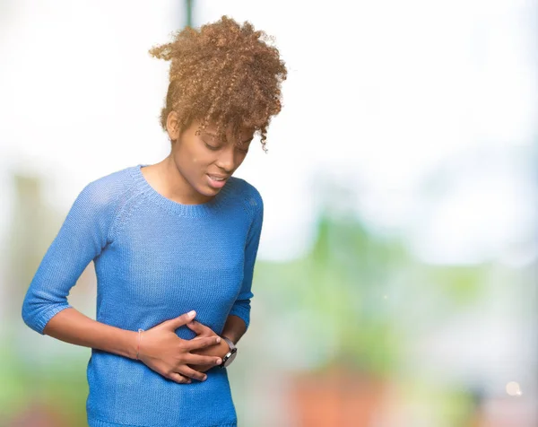 Beautiful Young African American Woman Isolated Background Hand Stomach Because — Stock Photo, Image