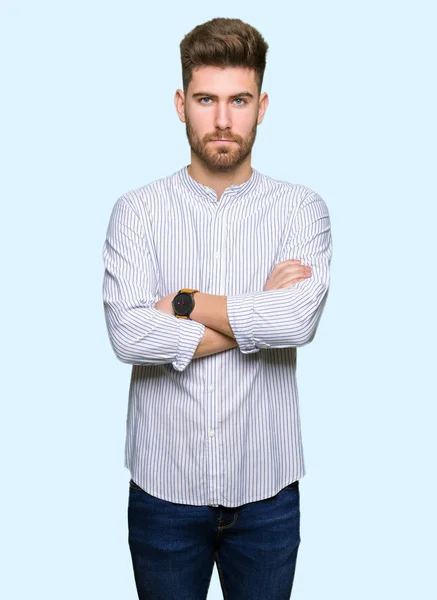 Young Handsome Man Skeptic Nervous Disapproving Expression Face Crossed Arms — Stock Photo, Image
