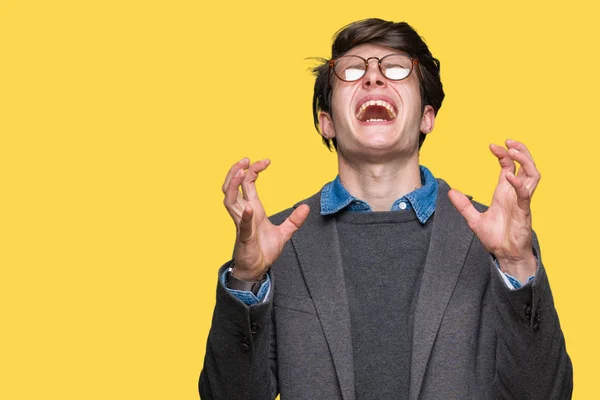 Young Handsome Business Man Wearing Glasses Isolated Background Celebrating Mad — Stock Photo, Image