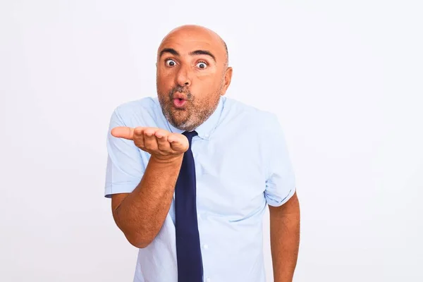 Hombre Negocios Mediana Edad Con Corbata Pie Sobre Fondo Blanco —  Fotos de Stock