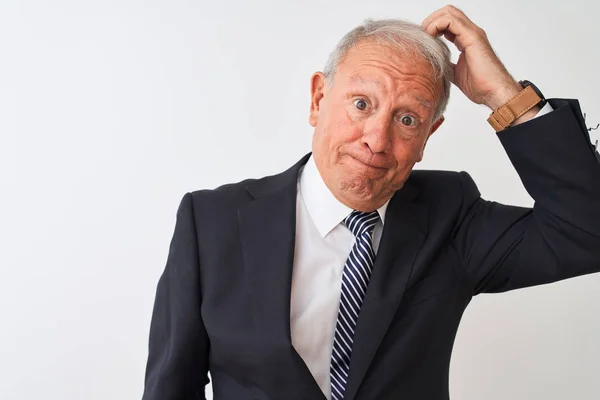 Senior Uomo Affari Dai Capelli Grigi Indossa Vestito Piedi Sopra — Foto Stock