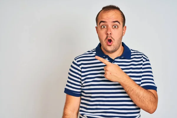 Young Man Wearing Casual Striped Polo Standing Isolated White Background — Stock Photo, Image