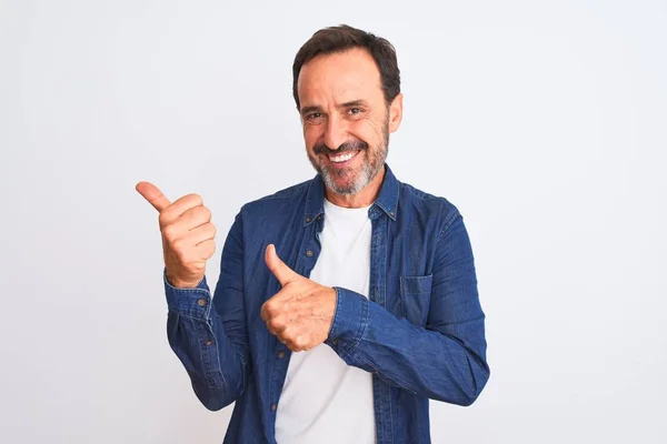 Middle Age Handsome Man Wearing Blue Denim Shirt Standing Isolated — Stock Photo, Image