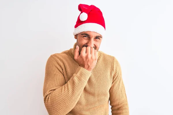 Joven Hombre Guapo Usando Navidad Jersey Cuello Alto Sobre Fondo — Foto de Stock