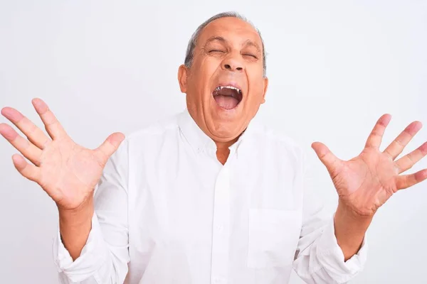 Senior Grey Haired Man Wearing Elegant Shirt Standing Isolated White — Stock Photo, Image