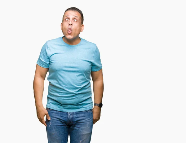 Hombre Árabe Mediana Edad Con Camiseta Azul Sobre Fondo Aislado — Foto de Stock