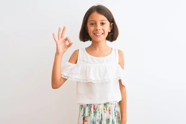 Jong Mooi Kind Meisje Dragen Casual Jurk Staan Geïsoleerde Witte — Stockfoto