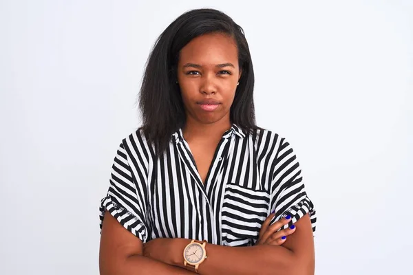 Mooie Jonge Afro Amerikaanse Vrouw Draagt Elegant Shirt Geïsoleerde Achtergrond — Stockfoto